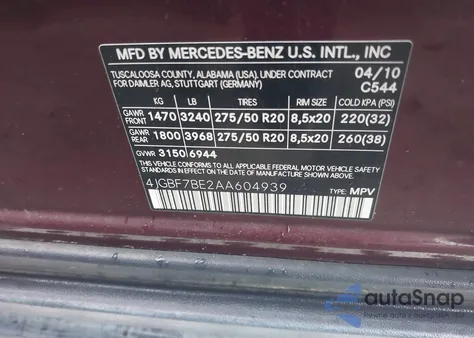 2010 Mercedes-Benz Gl 450 4Matic z USA, uszkodzony, nr VIN 4JGBF7BE2AA604939